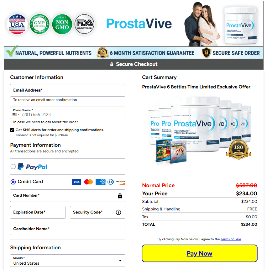 ProstaVive Checkout page